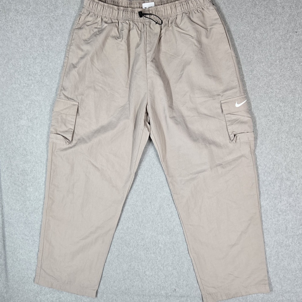 Nike Women Pants L Beige Nylon Cargo Essential Logo Min iSwoosh Embroidered